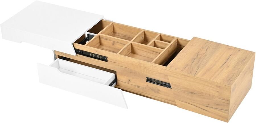 Salontafel koffietafel uitrekbare tafel opbergtafel multifunctionele tafel met 1 lade en meerdere verborgen compartimenten 120x50x37 5 cm houtkleur + wit