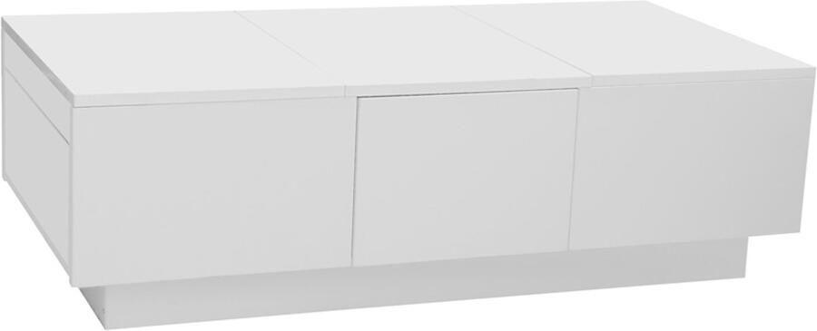 Salontafel Koffietafel Uittrekbare Tafel Opbergkast met Uittrekbaar Tafelblad 2 Lades en Verborgen Opbergcompartimenten Hoogglans Afwerking 100x50x31 cm Wit