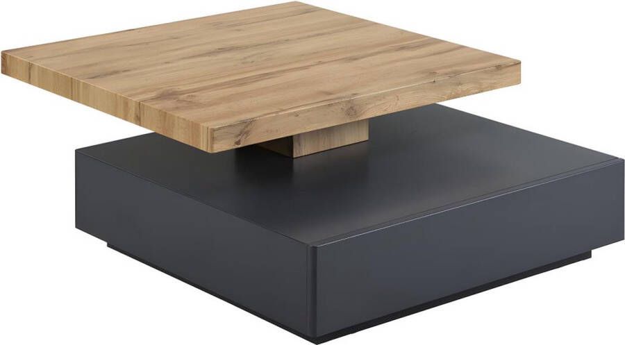 Vente-unique Salontafel KYRIA 1 lade & draaiblad MDF Antraciet & eik L 80 cm x H 36 cm x D 80 cm - Foto 2