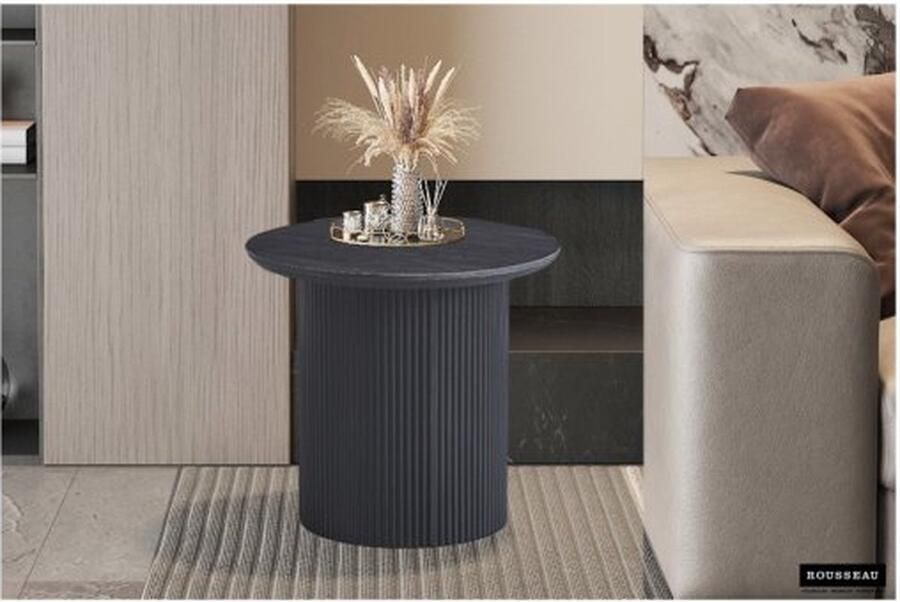 ZAZA Home Salontafel 'Lagos' 50 cm Rond Decor Donkerbruin Structuur mat top 25 mm met 3D papier