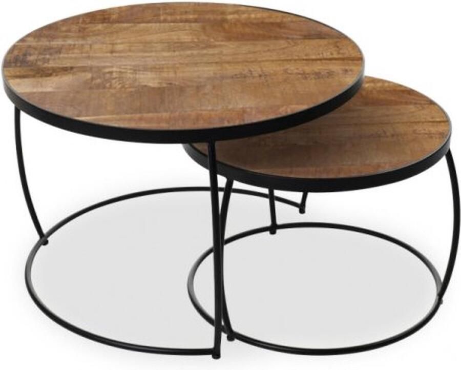 ZAZA Home Salontafel 'Lars' 2-delig Mangolia Structuur metaal blad exotisch hout mangolia