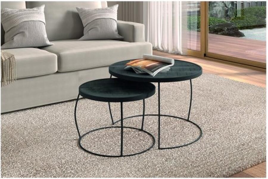 ZAZA Home Salontafel 'Lars' 2-delig Mangolia zwart Structuur metaal blad exotisch hout mangolia