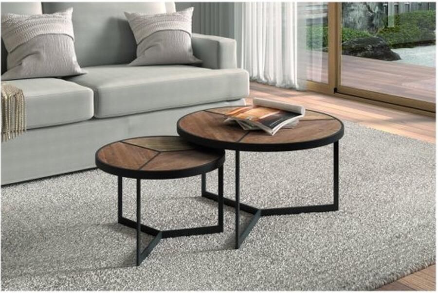 ZAZA Home Salontafel 'Laveu' 2-delig Mangolia Structuur metaal blad exotisch hout mangolia