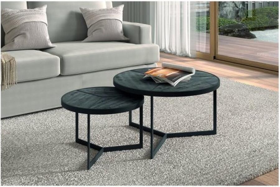 ZAZA Home Salontafel 'Laveu' 2-delig Mangolia zwart Structuur metaal blad exotisch hout mangolia