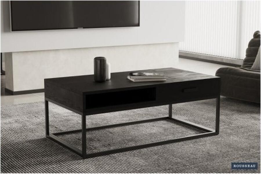 ZAZA Home Salontafel 'Madeira' met lade Mangolia zwart Structuur metaal blad exotisch hout mangolia