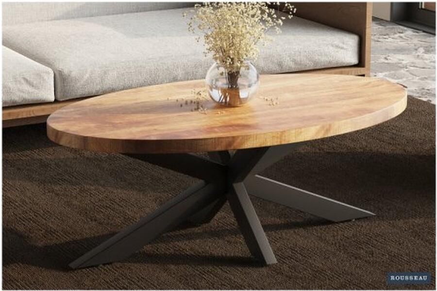 ZAZA Home Salontafel 'Madeira' Ovaal Mangolia Structuur metaal blad exotisch hout mangolia