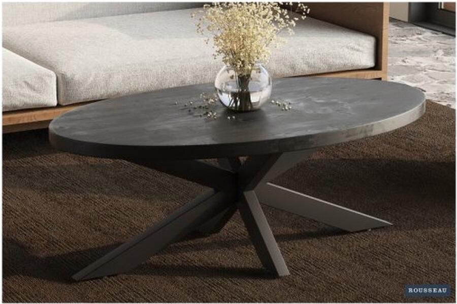 ZAZA Home Salontafel 'Madeira' Ovaal Mangolia zwart Structuur metaal blad exotisch hout mangolia