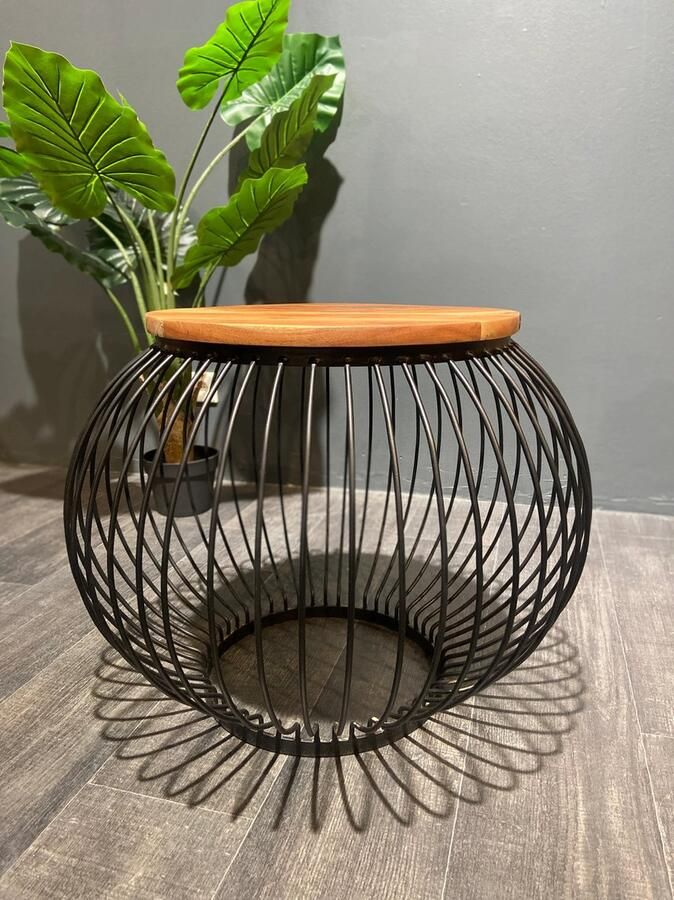 Furnilux Salontafel Mangohout Bijzettafel Salontafel Rond Industrieel 65 x 65 x 51 cm