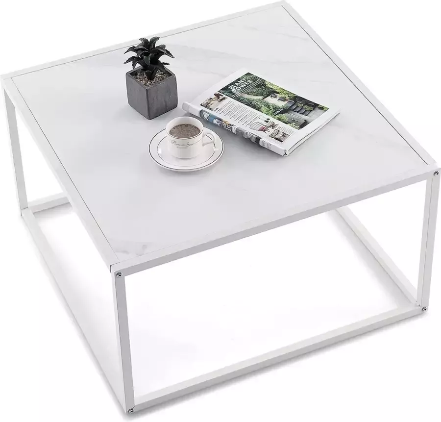 Salontafel marmerlook rechthoekige koffietafel met metalen frame modern 70 x 70 x 40 cm (wit)