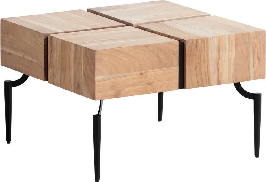 Rootz Living Rootz salontafel massief acaciahout moderne banktafel vierkante woonkamertafel uniek handgemaakt ontwerp beschermende blanke lak eenvoudige montage 60 cm x 60 cm x 40 cm