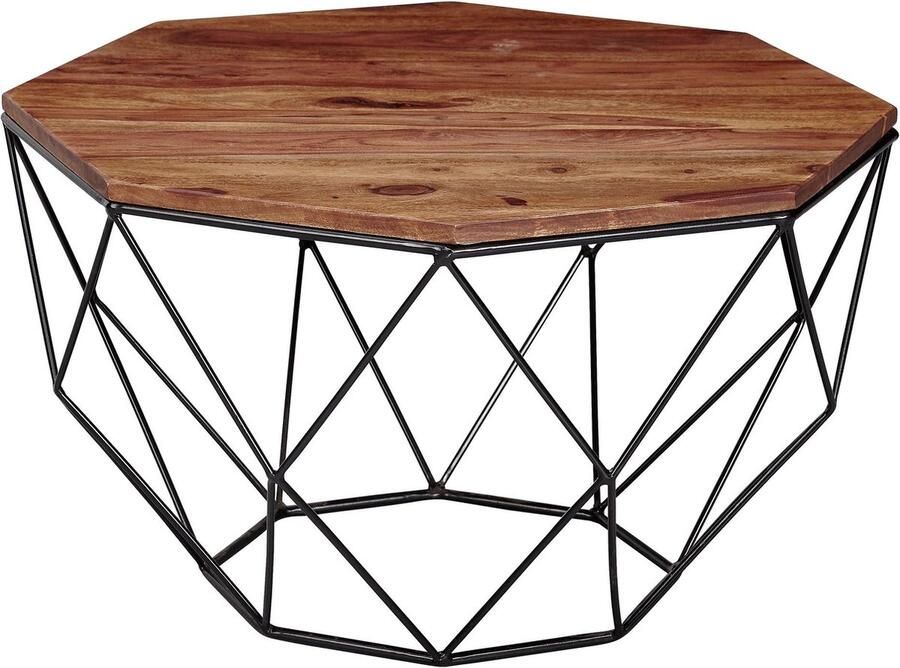 Rootz Living Rootz Salontafel Massief Bruin Woonkamertafel Moderne Industriële Houten Tafel Sheesham Massief Hout Metaal 66x40x66cm