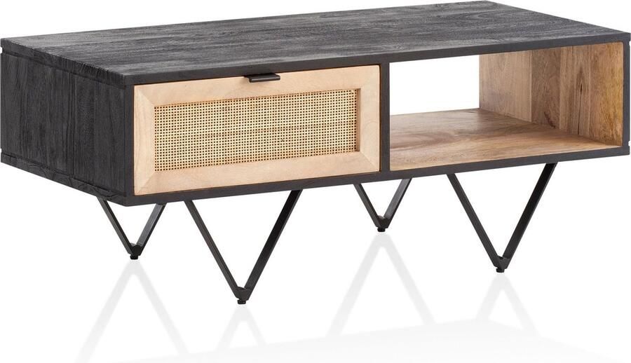 Rootz Living Rootz Salontafel Massief Hout & Rotan Woonkamertafel Stijlvol ontwerp Extra opbergruimte Duurzame constructie 90 cm x 45 cm x 37 cm