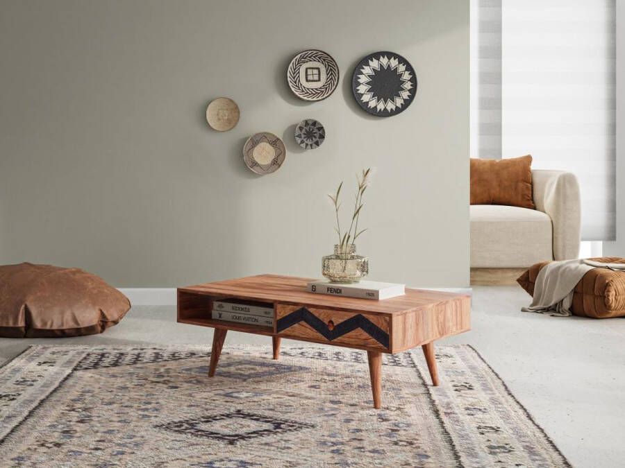 Vente-unique Salontafel met 1 lade en 1 niche Sheeshamhout Natuurlijk en zwart PALONI L 110 cm x H 40 cm x D 60 cm - Foto 2
