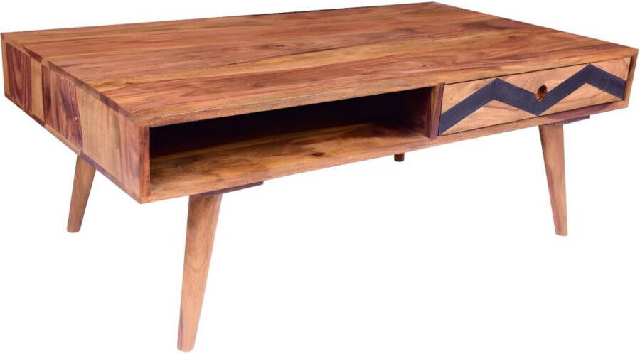 Vente-unique Salontafel met 1 lade en 1 niche Sheeshamhout Natuurlijk en zwart PALONI L 110 cm x H 40 cm x D 60 cm