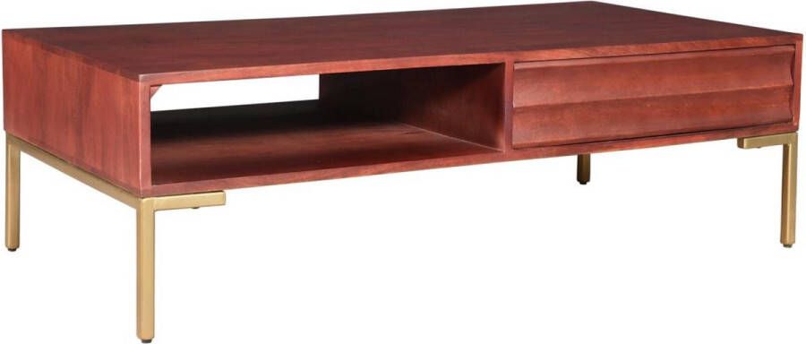 Salontafel met 1 lade en 1 vak in mangohout en goudkleurig metaal Donkere houtlook MAODISA L 120 cm x H 39 cm x D 60 cm - Foto 2