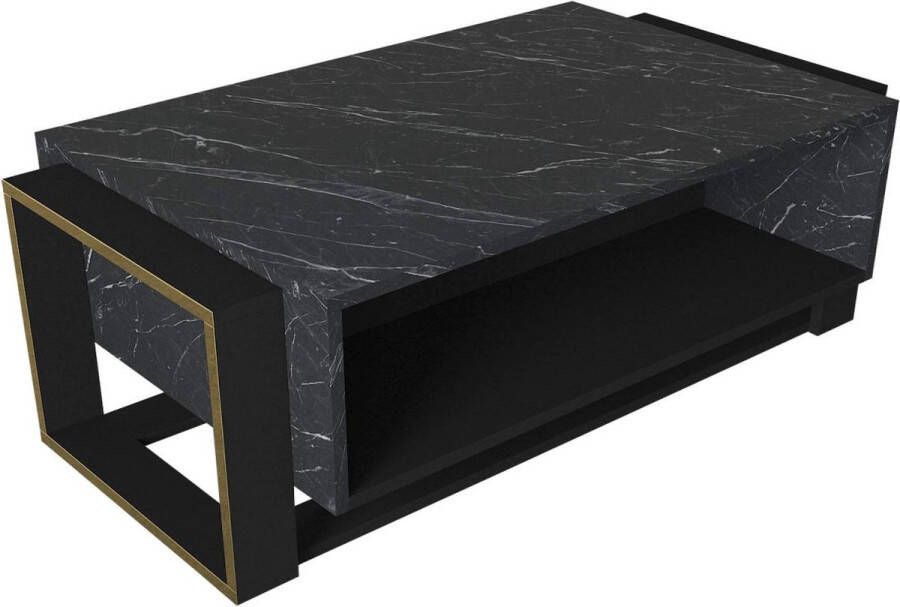Vente-unique Salontafel met 1 vak Look van zwart marmer en goud COMEBI L 106.4 cm x H 40.4 cm x D 60 cm - Foto 3