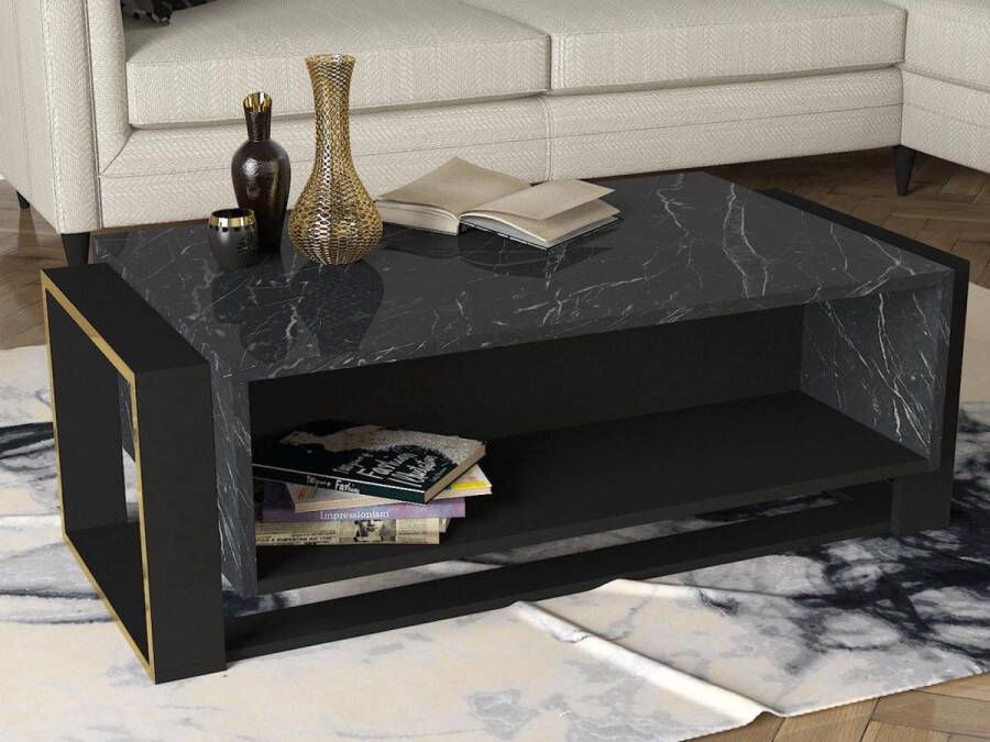 Vente-unique Salontafel met 1 vak Look van zwart marmer en goud COMEBI L 106.4 cm x H 40.4 cm x D 60 cm