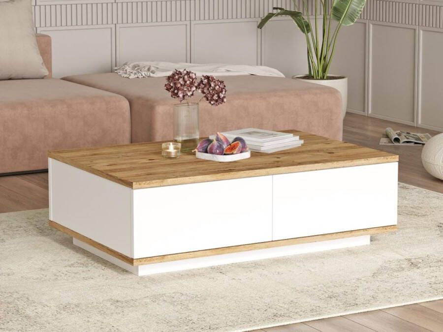 Vente-unique Salontafel met 2 deurtjes Licht naturel en wit LOTULA L 90 cm x H 28.6 cm x D 60 cm - Foto 2