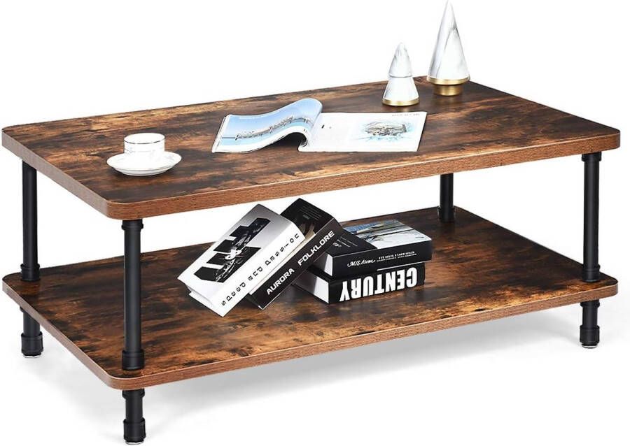 Salontafel met 2 etages salontafel met metalen frame bijzettafel voor woonkamer entree koffietafel 110 x 60 x 45 cm woonkamertafel in industrieel design bruin