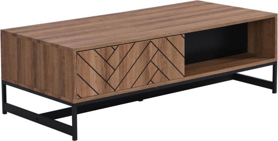 Vente-unique Salontafel met 2 laden en 2 nissen Mdf Naturel en zwart CARATANA L 120 cm x H 40 cm x D 60 cm