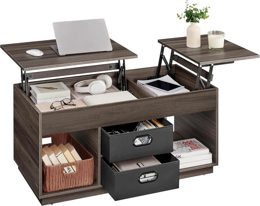 FurnStar – Salontafel – In hoogte verstelbaar – 2 laden & verborgen vakken – Moderne koffietafel – 50 x 100 x 48 62 3 cm – Asbruin