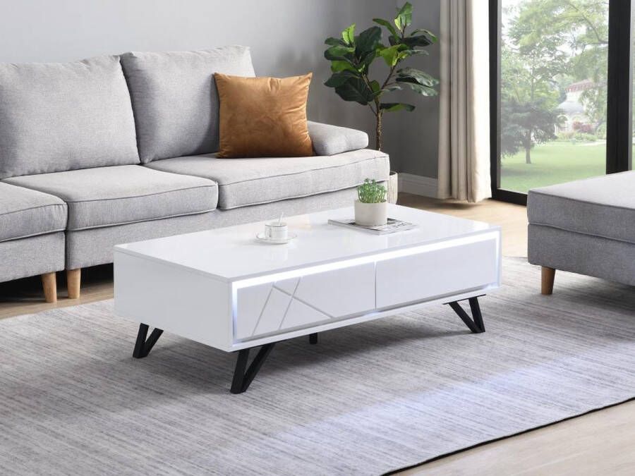 Vente-unique Salontafel met 2 lades met ledverlichting van mdf Wit gelakt SALIANO L 120 cm x H 38 cm x D 60 cm