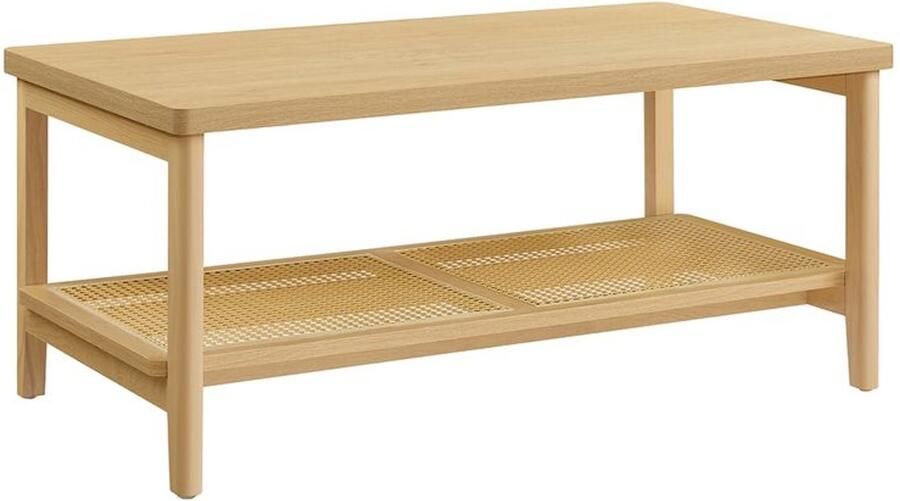 Furnibella Salontafel met 2 Niveaus en Opbergruimte in Boho-stijl -eiken beige