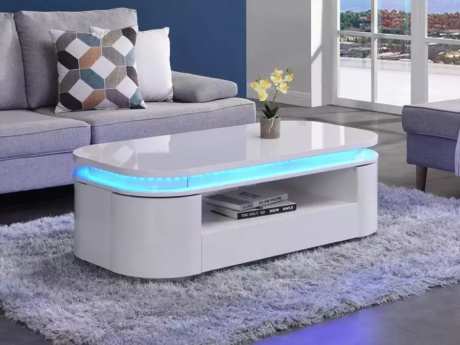 Vente-unique Salontafel met 4 kasten en 1 lade LEDs MDF Witgelakt VANDANA L 120 cm x H 42.5 cm x D 60 cm