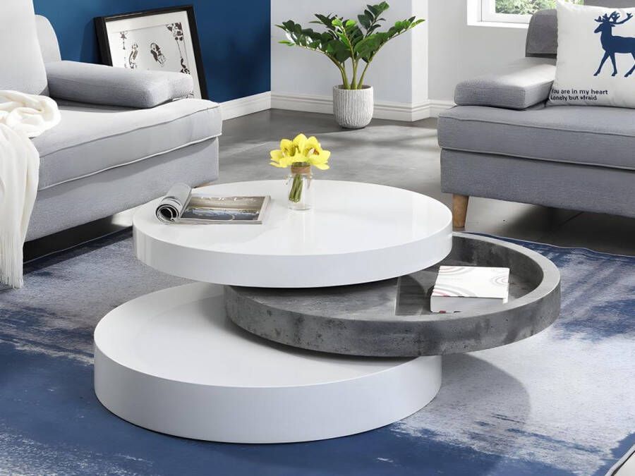 Vente-unique Salontafel met draaiblad JANITA MDF Beton en wit L 80 cm x H 32.5 cm x D 80 cm