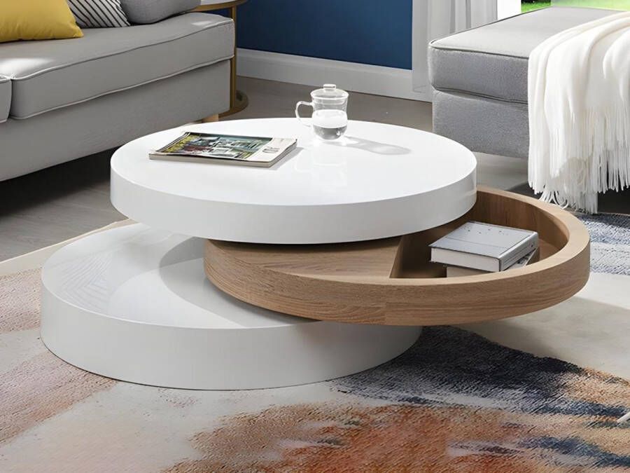 Salontafel met draaiblad JANITA MDF Eik en wit L 80 cm x H 32.5 cm x D 80 cm