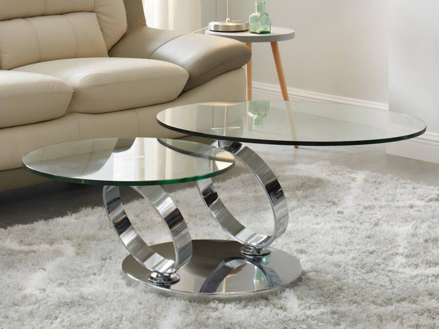 Maison Céphy Salontafel met draaiblad JOLINE gehard glas en metaal L 131.5 cm x H 42 cm x D 80 cm