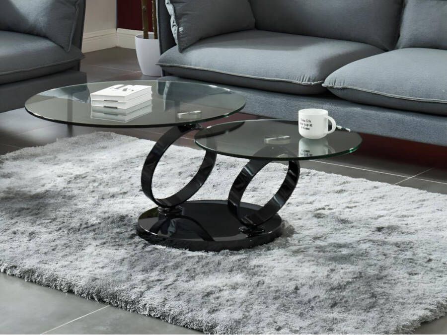 Maison Céphy Salontafel met draaiblad JOLINE Gehard transparant glas & zwart gechromeerde poten L 131.5 cm x H 42 cm x D 80 cm