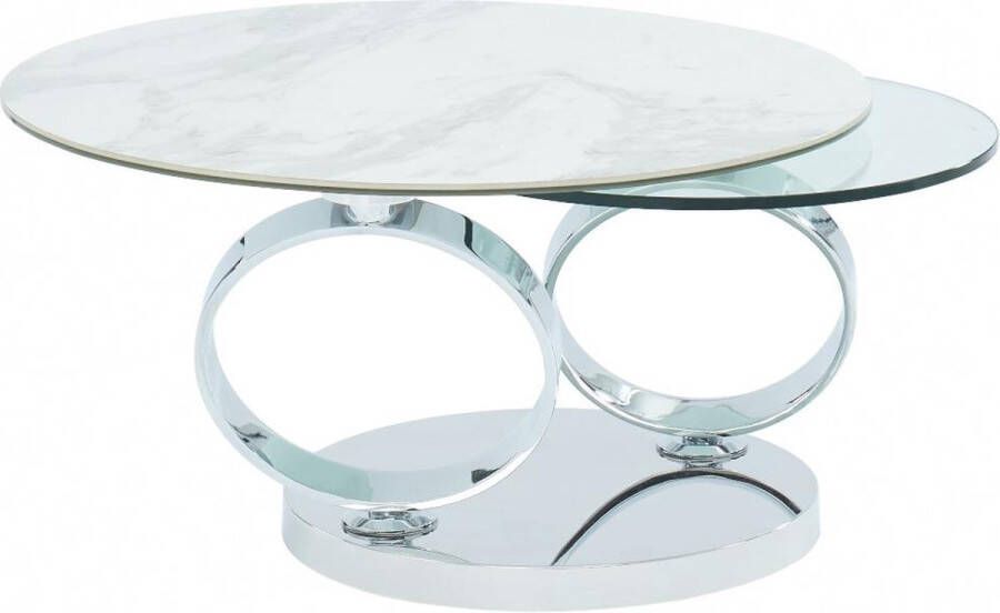 Maison Céphy Salontafel met draaiblad JOLINE Keramiek en gehard glas Wit marmereffect L 131.5 cm x H 42 cm x D 80 cm - Foto 2