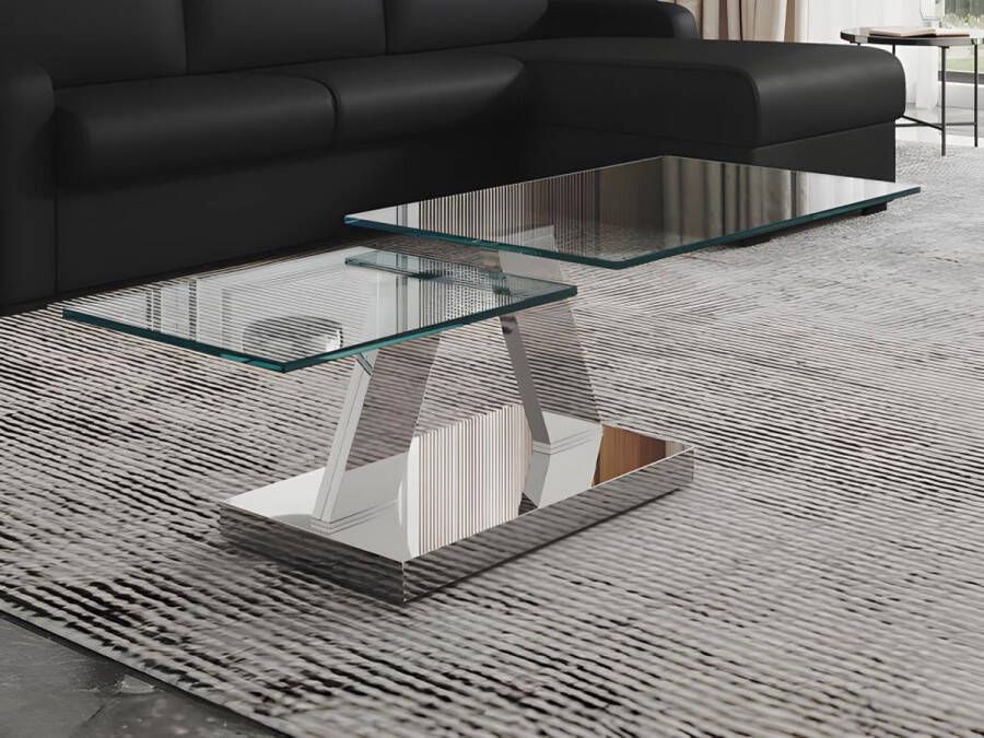 Maison Céphy Salontafel met draaiblad OYRUS Gehard glas & metaal L 155 cm x H 43 cm x D 60 cm