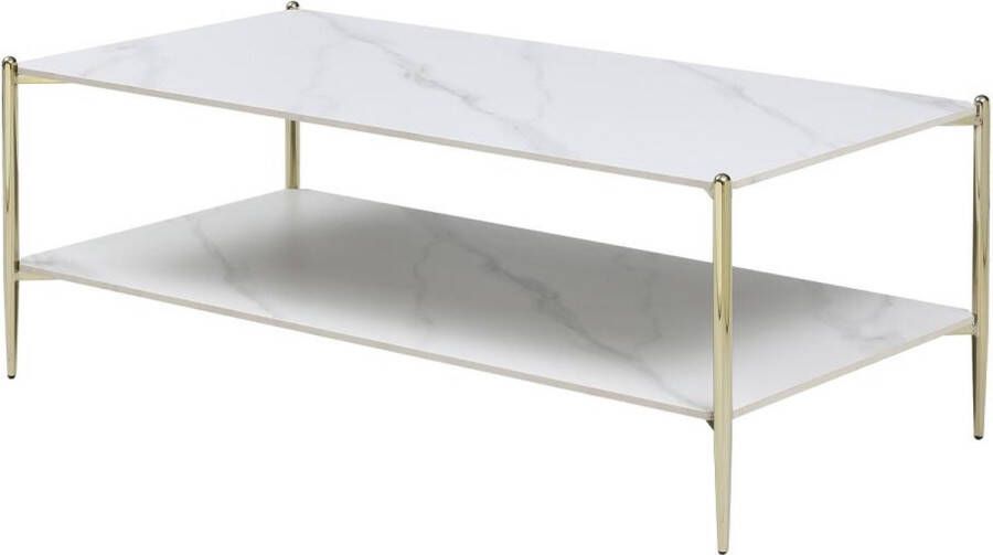 Vente-unique Salontafel met dubbel tafelblad van keramiek en metaal Wit marmereffect en goud MADOLA L 120 cm x H 45 cm x D 60 cm