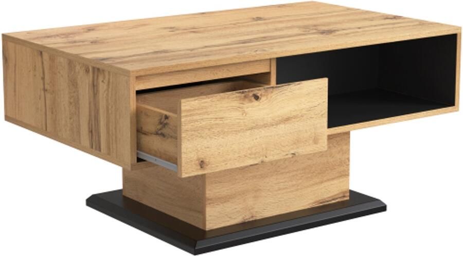 GOTAGEE Salontafel met houtnerfmotief één greeploze lade één opbergvak en opbergvak aan de achterzijde en opbergruimte aan twee kanten. Kantoor salontafel grote opbergruimte