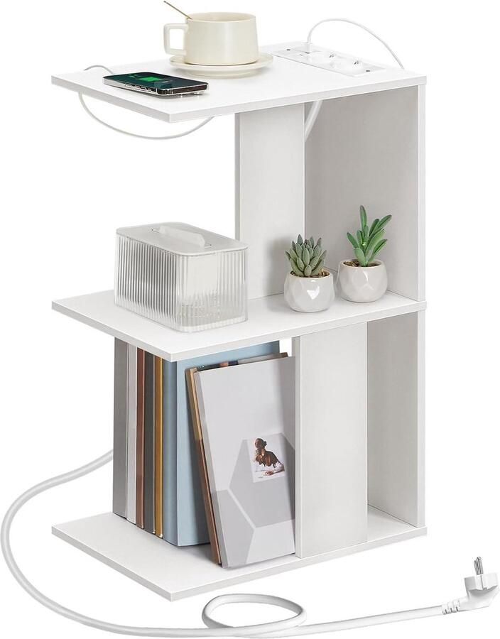 Salontafel met Laadstation Bijzettafel met LED-Licht Wit