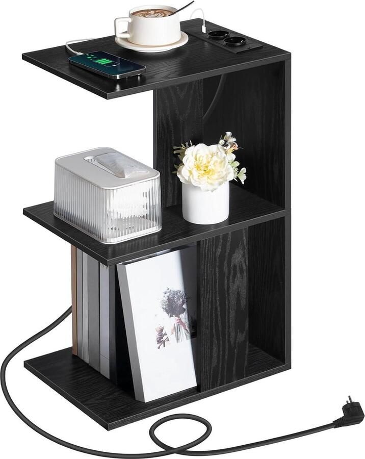 C-Vormige Salontafel met Laadstation Ruimtebesparend Zwart