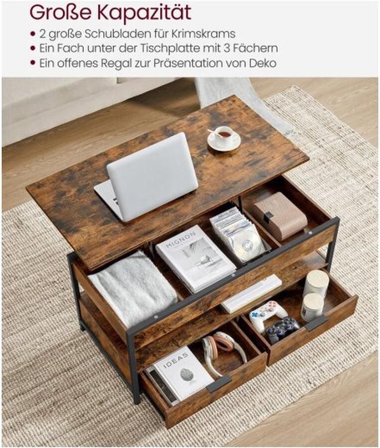 ZAZA Home Salontafel met laden en opbergvak in vintage bruin zwart