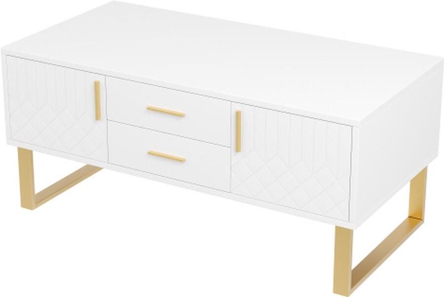 Zonder merk Gotagee Salontafel met lades gouden handgrepen en poten hoogglans speciaal deurpaneel design bureau opbergtafel in de woonkamer