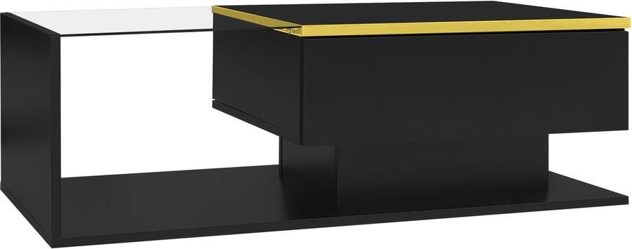 Salontafel met LED-verlichting open vakken en 1 gesloten verborgen opbergruimte moderne hoogglans ontwerp gedeeltelijk gehard glas op het blad 100x50x32 5 cm Zwart