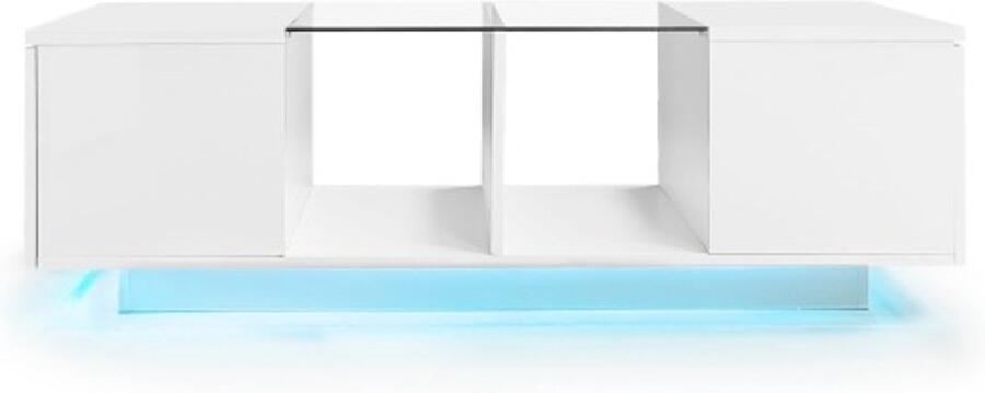 GOTAGEE salontafel met ledverlichting hoogglans tafelblad 120 x 50 x 38 5 cm glazen bovenblad wit