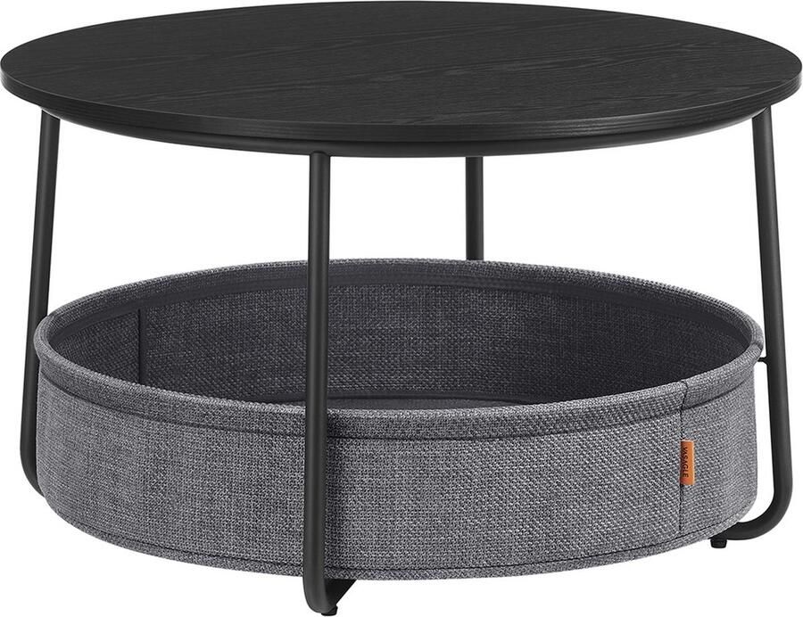 Salontafel – Met Mand – Inktzwarte en Leigrijze Stof – Origineel Design