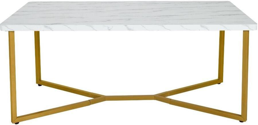 Salontafel met marmerprint – 107x60x45 5 cm modern goudkleurig metalen onderstel met verstelbare glijders