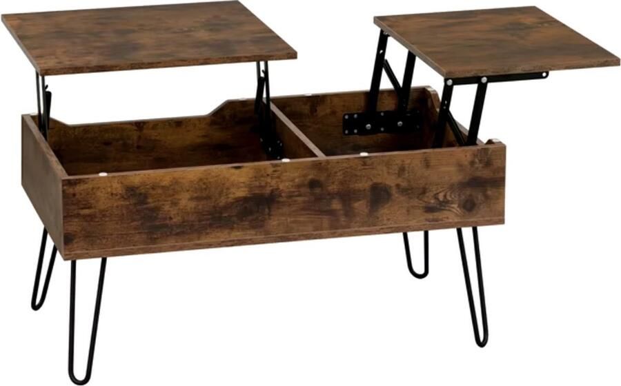 Salontafel met opbergruimte Dubbele hefplaat Hoogte verstelbaar Industrieel Rustic Brown Bruin Zwart