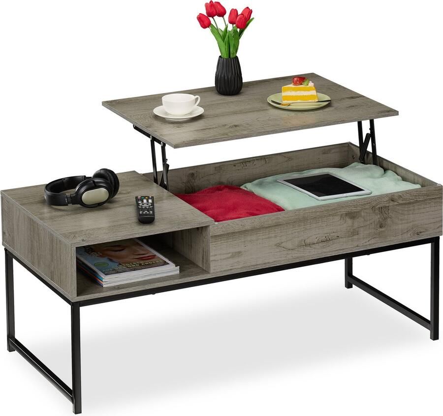 Relaxdays salontafel met opbergruimte koffietafel woonkamertafel uitklapbaar 110 cm D