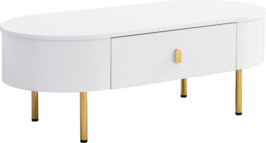 Zonder merk Gotagee Salontafel met Twee Laden Gouden Handvatten en Poten Gebogen Hoeken Wit