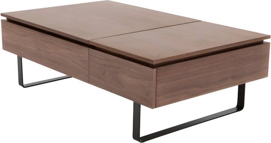 Salontafel met verstelbaar blad en 1 lade van MDF en metaal Donker natuurlijk DALAHO L 120 cm x H 38.3 cm x D 70 cm