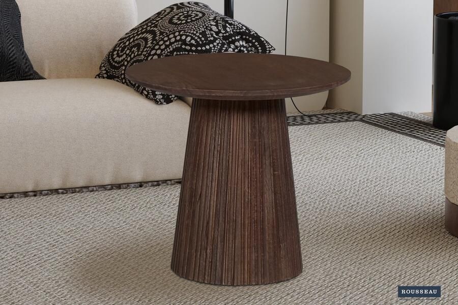 ZAZA Home Salontafel 'Miguel' 50 cm Rond Donkerbruin Structuur en blad massief hout Mangolia