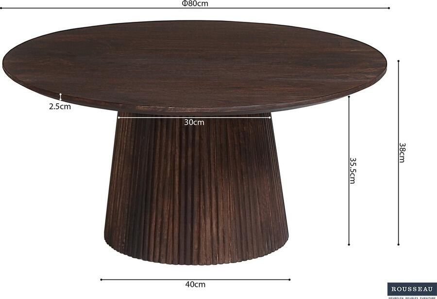 ZAZA Home Salontafel 'Miguel' 80 cm Rond Donkerbruin Structuur en blad massief hout Mangolia